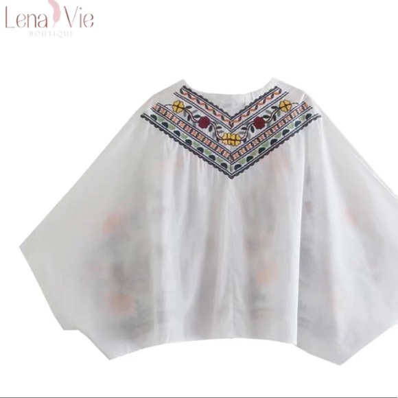 Boho Summer Embroidered Flared Kimono 2 Piece Skirt Set, Cotton Floral Koi Print - Picture 7 of 11